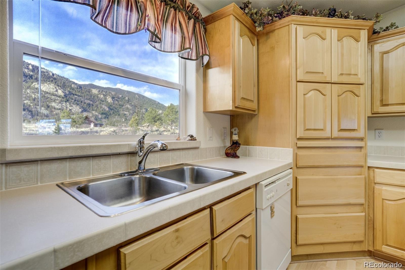 688 Tiara Road Lake George, CO 80827 - Photo 10 of 46 a kitchen with stainless steel appliances granite countertop a sink and a window