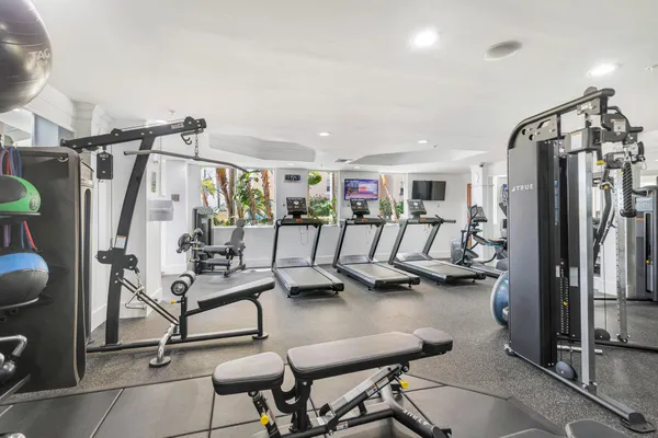 a view of a room with gym equipment