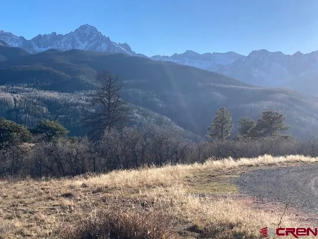 a view of a yard with a mountain