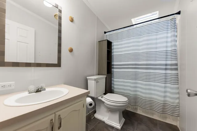 a bathroom with a sink a toilet and mirror