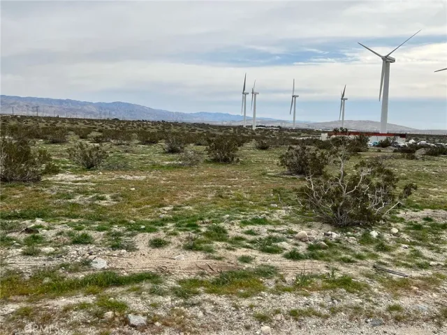a view of a field with an ocean view