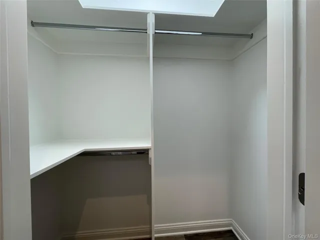 a view of walk in closet with empty racks