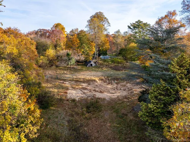 a view of a field of grass and trees