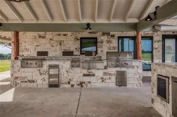 an entryway with fireplace