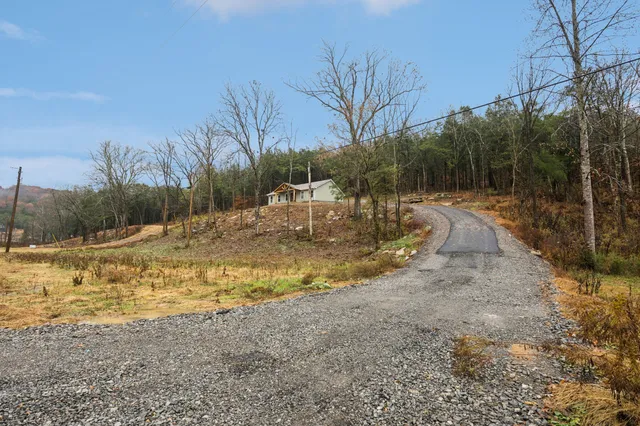 a view of a yard with wooden fence