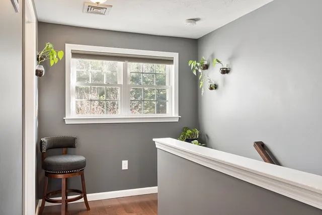 a view of bathroom with a potted plant on a sink and a window