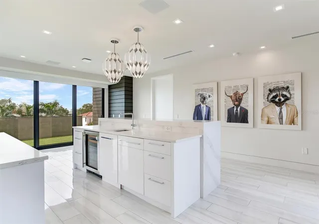 a view of a garden with a building in the background