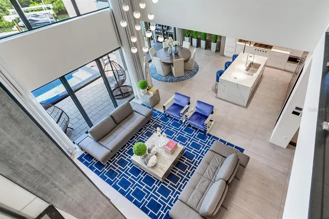 a living room with furniture or couch and a large window