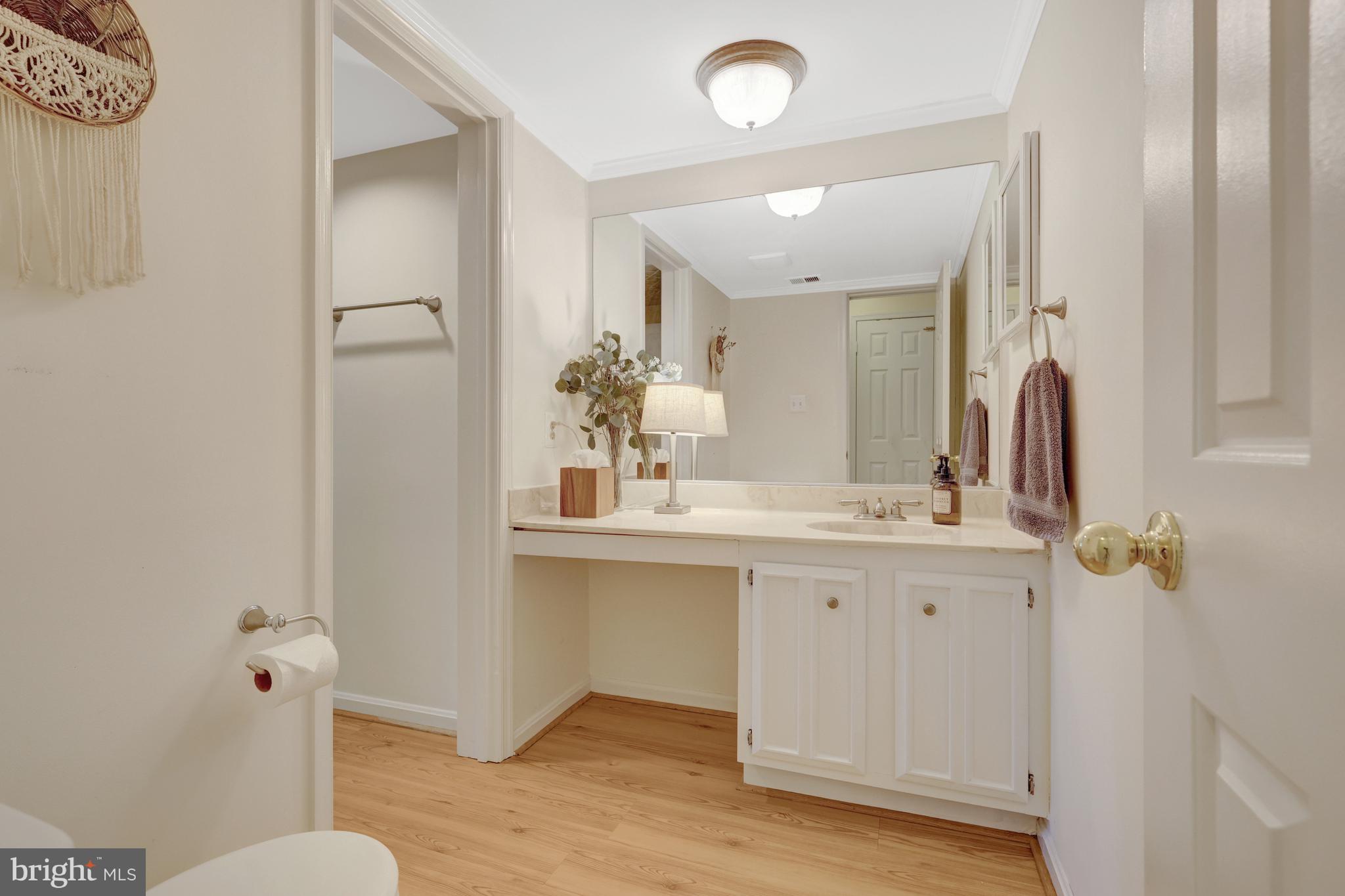 9001 Streamview Lane Vienna, VA 22182 - Photo 48 of 64 a bathroom with a granite countertop sink a toilet and a mirror
