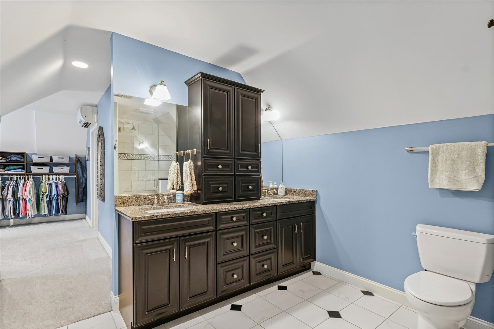 2504 Branch Road Champaign, IL 61822 - Photo 33 of 52 a bathroom with a granite countertop sink a toilet and a mirror