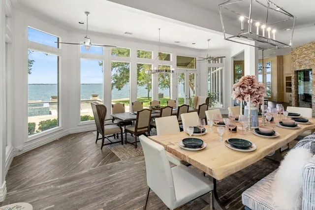 a dining room with granite countertop furniture