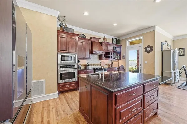 a kitchen with lots of counter top space