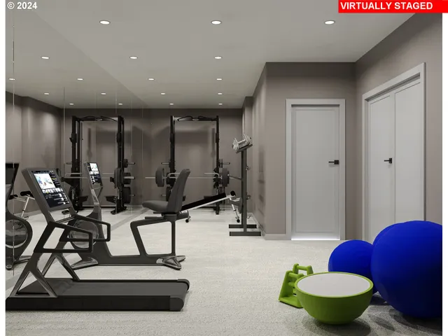 a view of a room with gym equipment