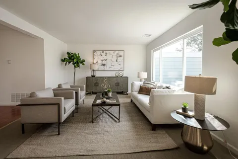 a living room with furniture flowerpot and a window