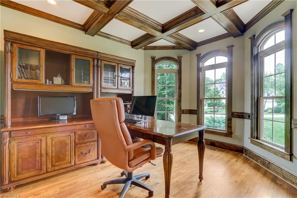 5807 Bison Drive Oak Ridge, NC 27310 - Photo 9 of 39 Front office or library. Coffered ceiling.