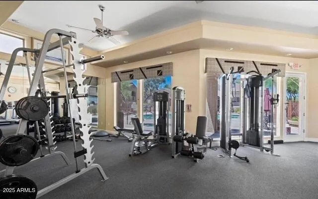 a view of a room with gym equipment