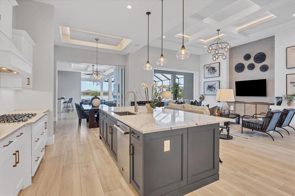 8477 Pavia Way Lakewood Ranch, FL 34202 - Photo 10 of 67 a kitchen with stainless steel appliances kitchen island granite countertop a sink and a wooden floors