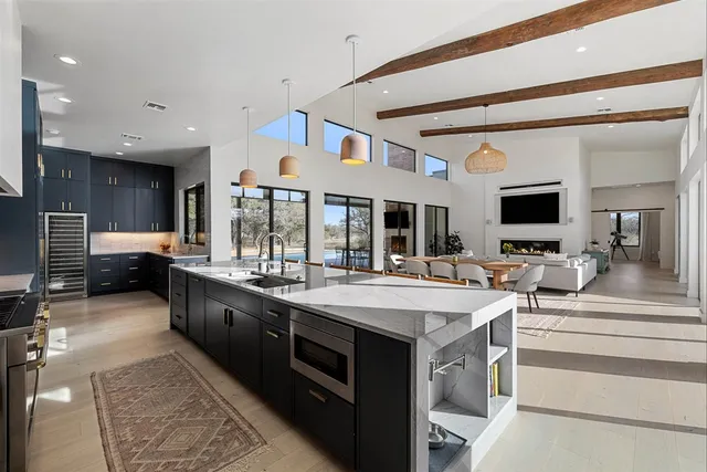 a view of a room and lake view