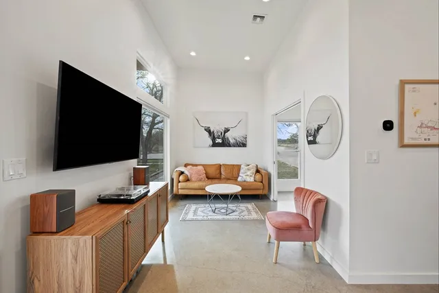 a view of a lake with a yard