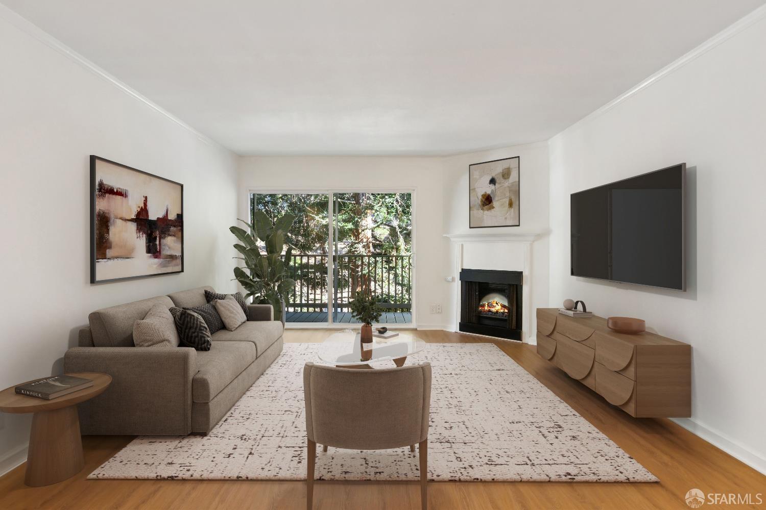 368 Imperial Way, Unit 233 Daly City, CA 94015 - Photo 1 of 39 a living room with furniture a flat screen tv and a fireplace