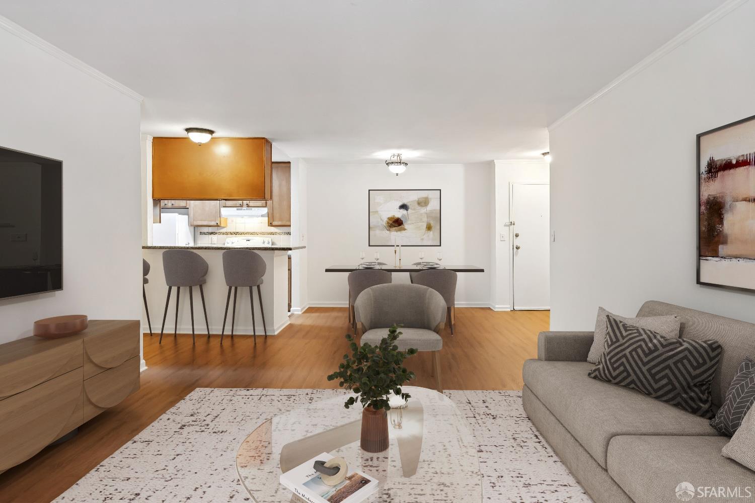 368 Imperial Way, Unit 233 Daly City, CA 94015 - Photo 5 of 39 a living room with furniture and a flat screen tv