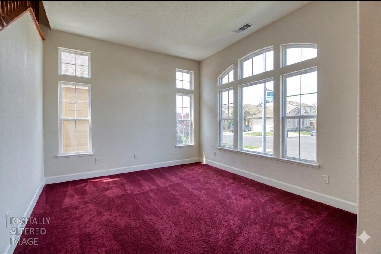 1712 Newhampton Way Modesto, CA 95355 - Photo 19 of 46 This visualization was created by ai and is intended to show the general scope of the space without the furniture present. Ai can make mistakes with regards to dimensions and finer details.