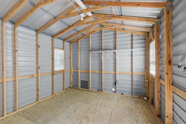 a view of a porch with seating space