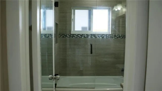 a bathroom with a bathtub