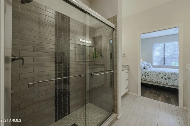 a bathroom with shower