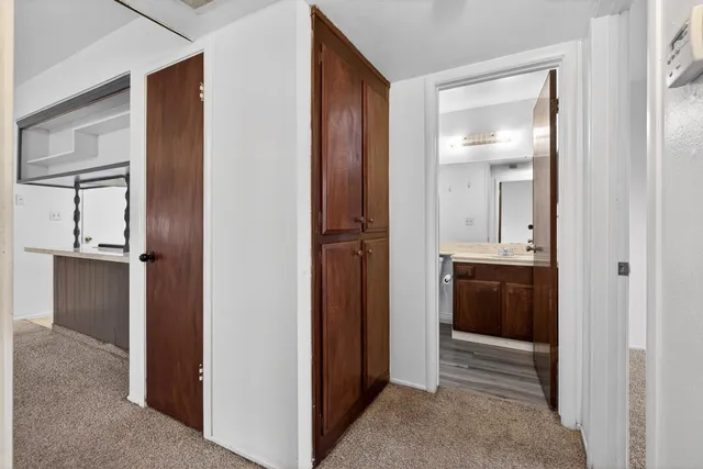 a view of a big room with closet and a bathroom