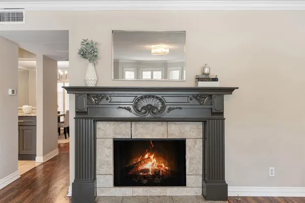 a stove top with a fireplace