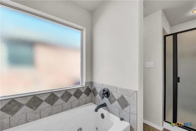 a bathroom with a bathtub