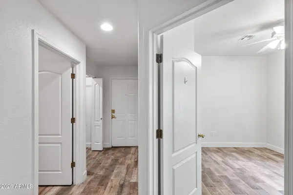 a view of small space with wooden floor
