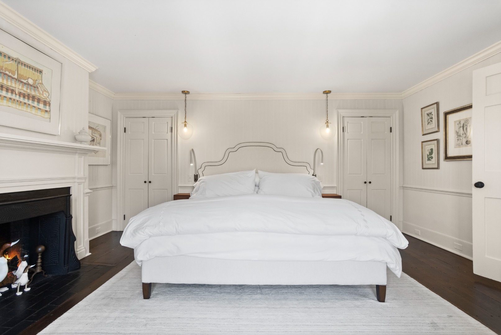 19 Orange Street Nantucket, MA 02554 - Photo 34 of 85 a bedroom with a bed and a fireplace
