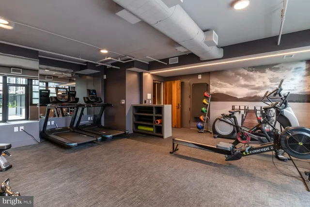 a view of a room with gym equipment