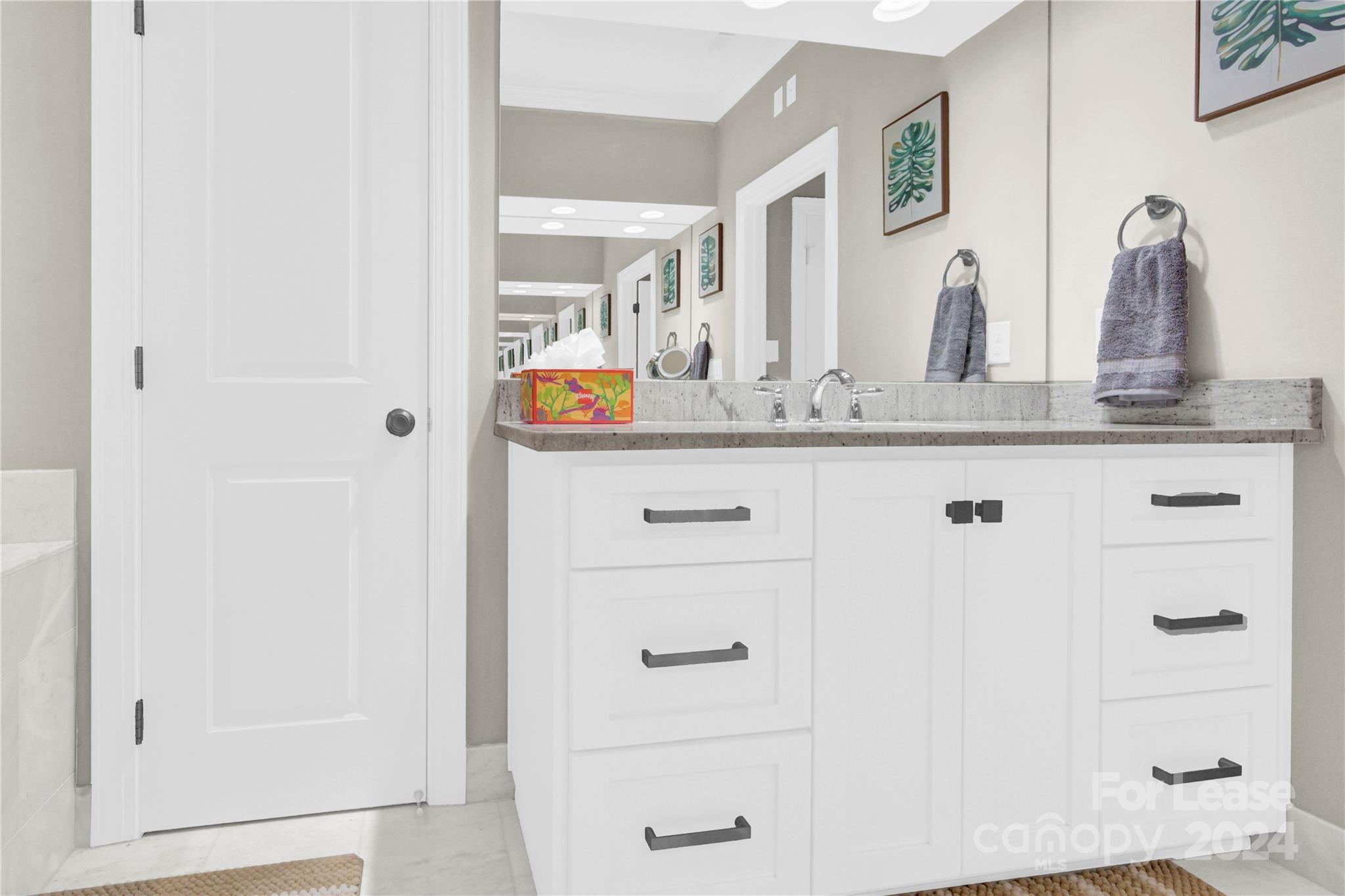 3012 Sharon View Road Charlotte, NC 28210 - Photo 21 of 48 a bathroom with a granite countertop sink and a mirror