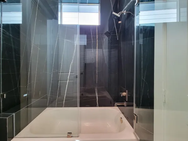 a bathroom with a bathtub