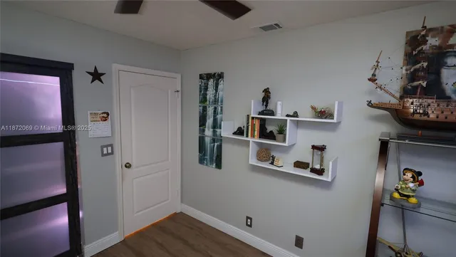 a view of a garden with a tree