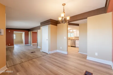a view of a livingroom with a chandelier