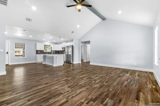 a view of kitchen and a window