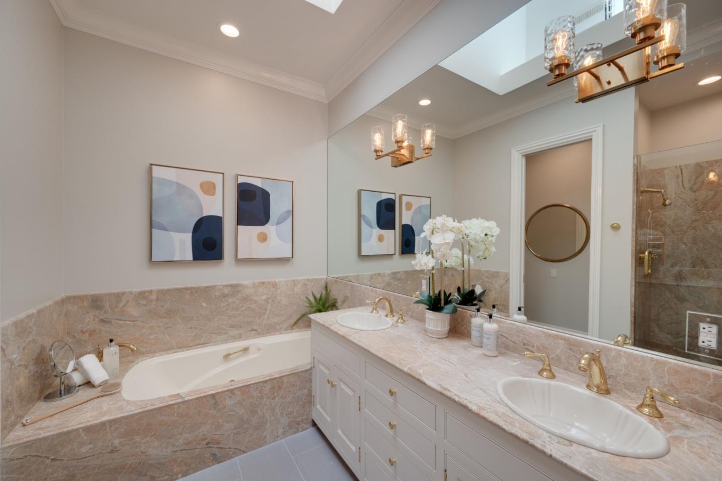 1230 Avondale Road Hillsborough, CA 94010 - Photo 44 of 73 a bathroom with a granite countertop sink mirror and bathtub