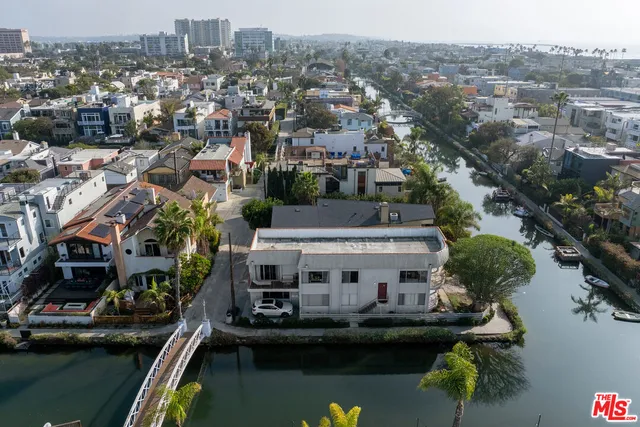 a view of a lake in middle of the town