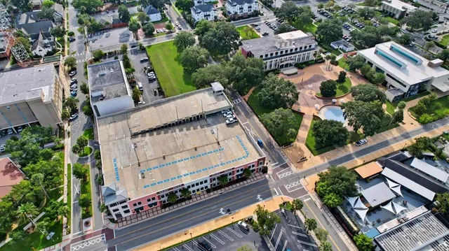 a view of a park with a tree