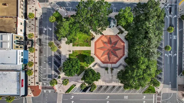 a view of a park with tree s