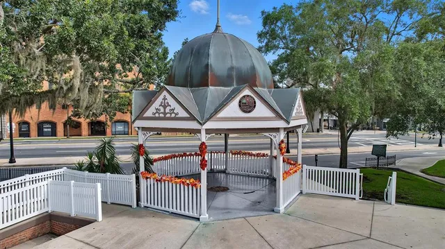 a front view of a building with street