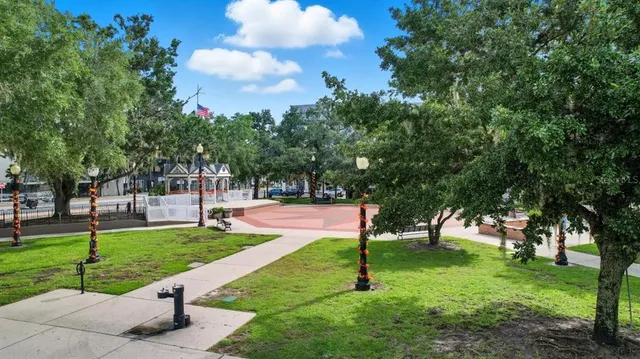 front view of a building with a street
