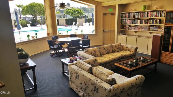 a view of a park with large trees