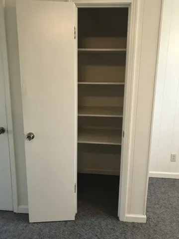 a view of walk in closet with empty racks