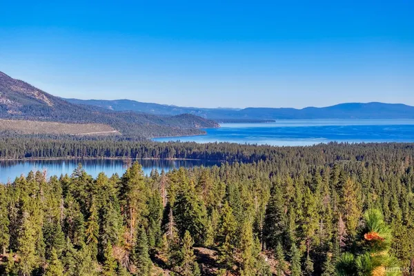 a view of a lake with a mountain