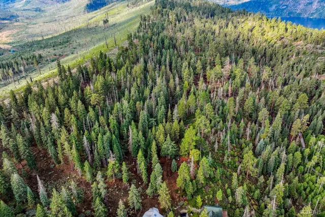 a view of a lake with mountains in the background